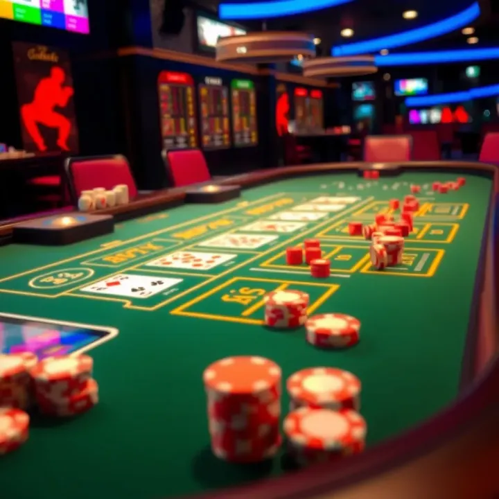 Live baccarat table with digital interface showing cards and chips on a gaming platform