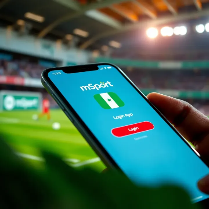 Mobile phone displaying the mSport app login screen with Nigerian flag icon
