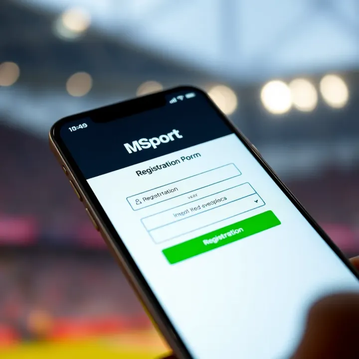 Mobile phone screen displaying MSport registration form with user input fields