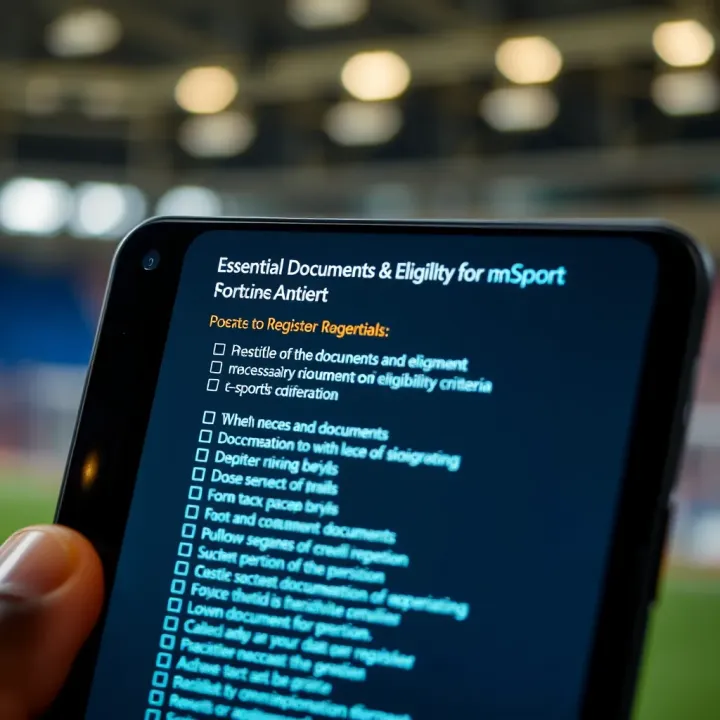 Checklist of necessary documents and eligibility criteria for mSport registration on a digital screen