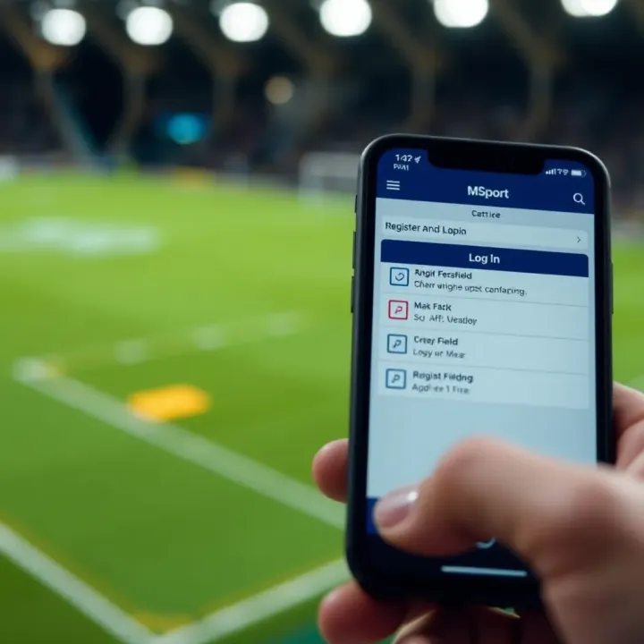 Mobile screen displaying MSport app registration form with highlighted fields