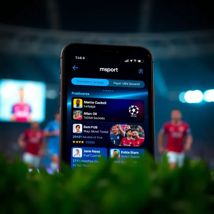 msport App Features for Champions League Coverage Mobile device displaying msport app interface with soccer match schedules and team details