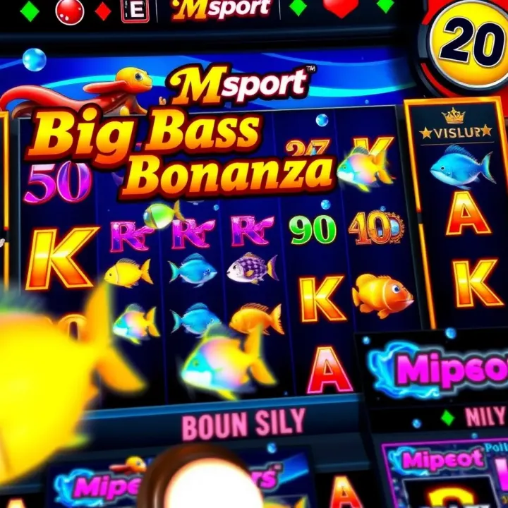 Colorful Big Bass Bonanza game screen showing vibrant aquatic symbols and bonus icons