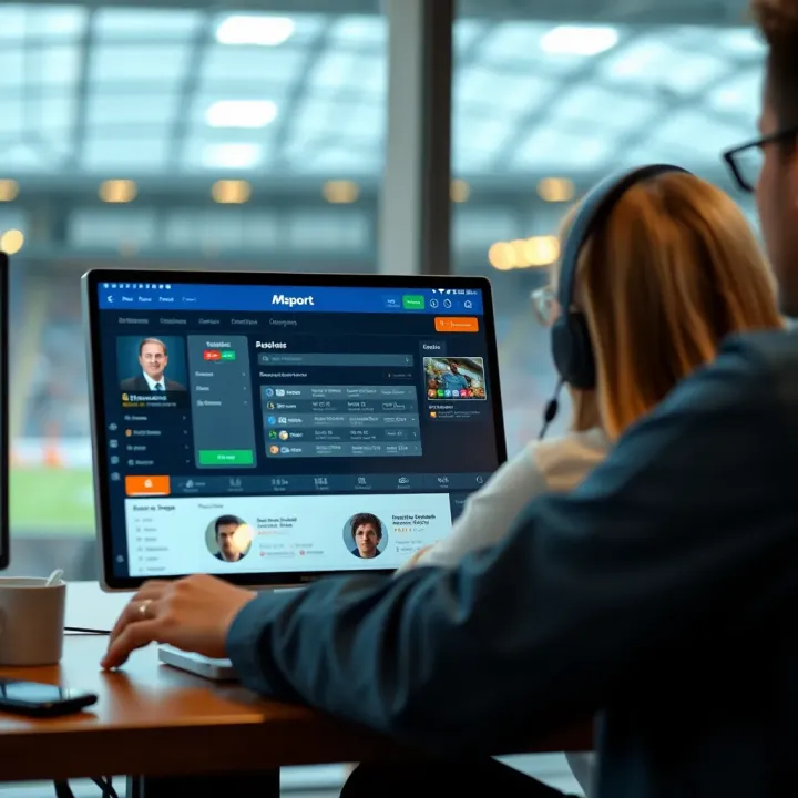 Illustration showing customer support interaction with Msport platform on a digital device