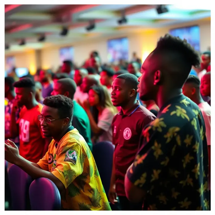 Vibrant community gathering at a digital esports event showcasing Nigerian gaming culture