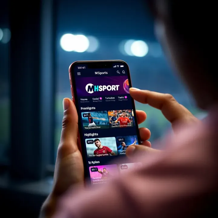 MSport India Application Interface on Mobile Device Smartphone displaying MSport India app interface with sports event highlights and navigation menu