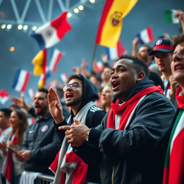 Passionate fans supporting their favorite MSport Ligue 1 team with colorful banners and chants