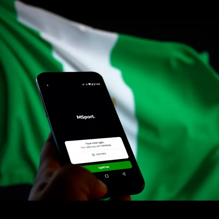 MSport Old Mobile Login Interface for Nigerian Users Mobile device displaying MSport old mobile login interface with Nigerian flag background