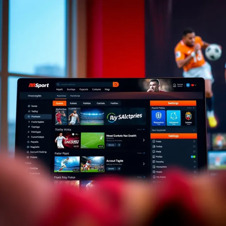 Dashboard of Msport platform showcasing features like sports updates and account settings