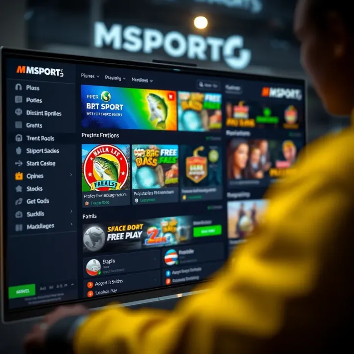 User interface of Msport platform displaying free play options and navigation menus