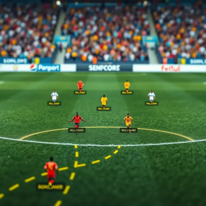 Detailed soccer field diagram illustrating strategic positioning and team formations for match analysis