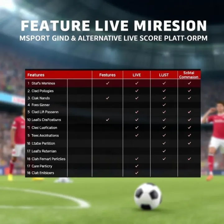 Comparison chart of Msport features alongside other live football score platforms