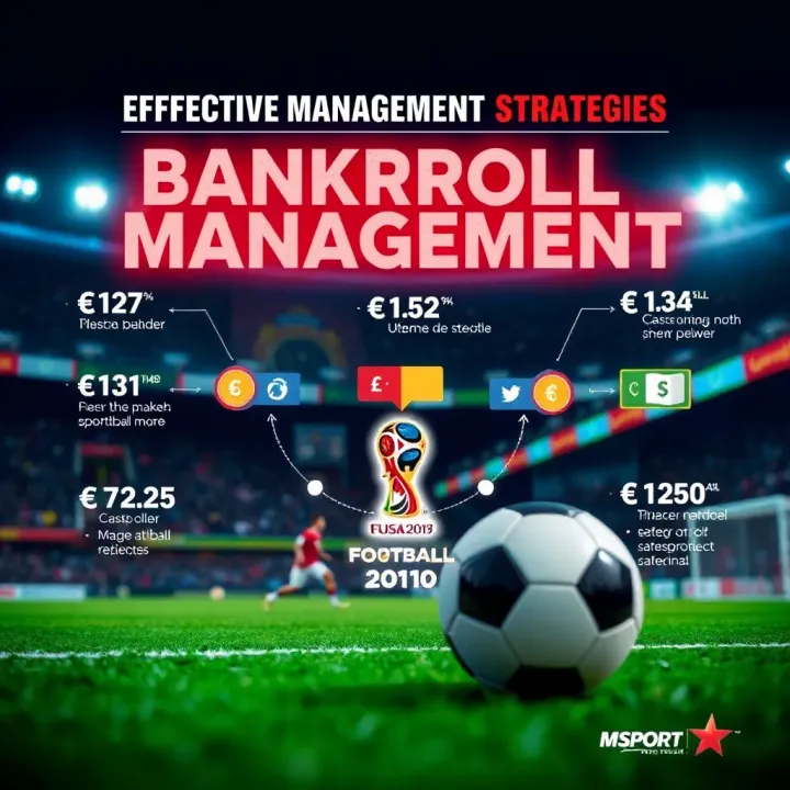 Graphic illustrating strategic bankroll management with currency symbols and football icons