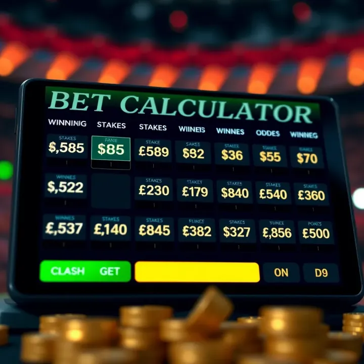 Digital bet calculator interface displaying potential winnings for various stakes and odds