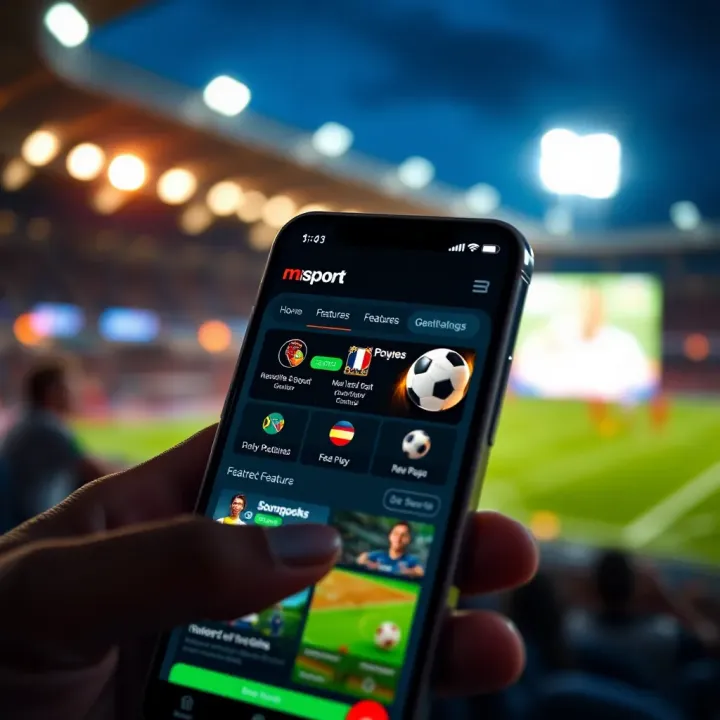 User interface showing msport APKPure app features on a smartphone screen