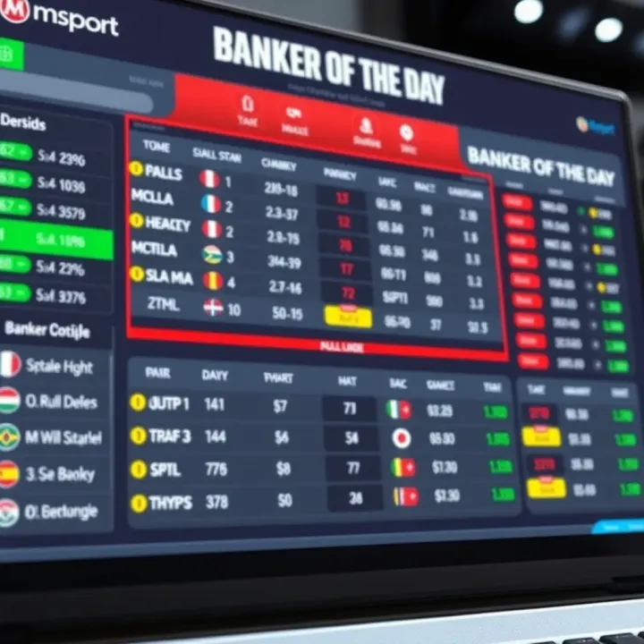 A digital dashboard displaying sports betting odds and highlighted selections for a top banker pick