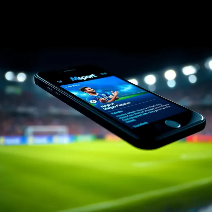 iPhone displaying Msport app interface with navigation and features visible